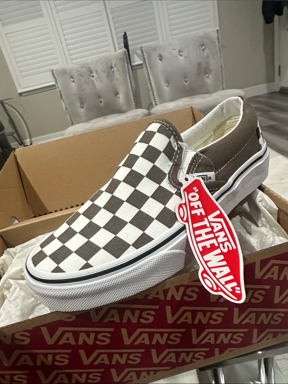 Vans Slip-On Checkerboard Canvas Shoe - Brown & White